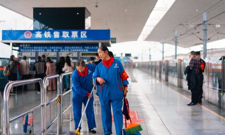 Photo: Cleaning Staff at Train Station in Chengdu, by Kristoffer Trolle